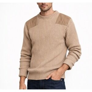 L.L. Bean Vintage Wool Sweater Made in England Ribbed Knit Tan Size S